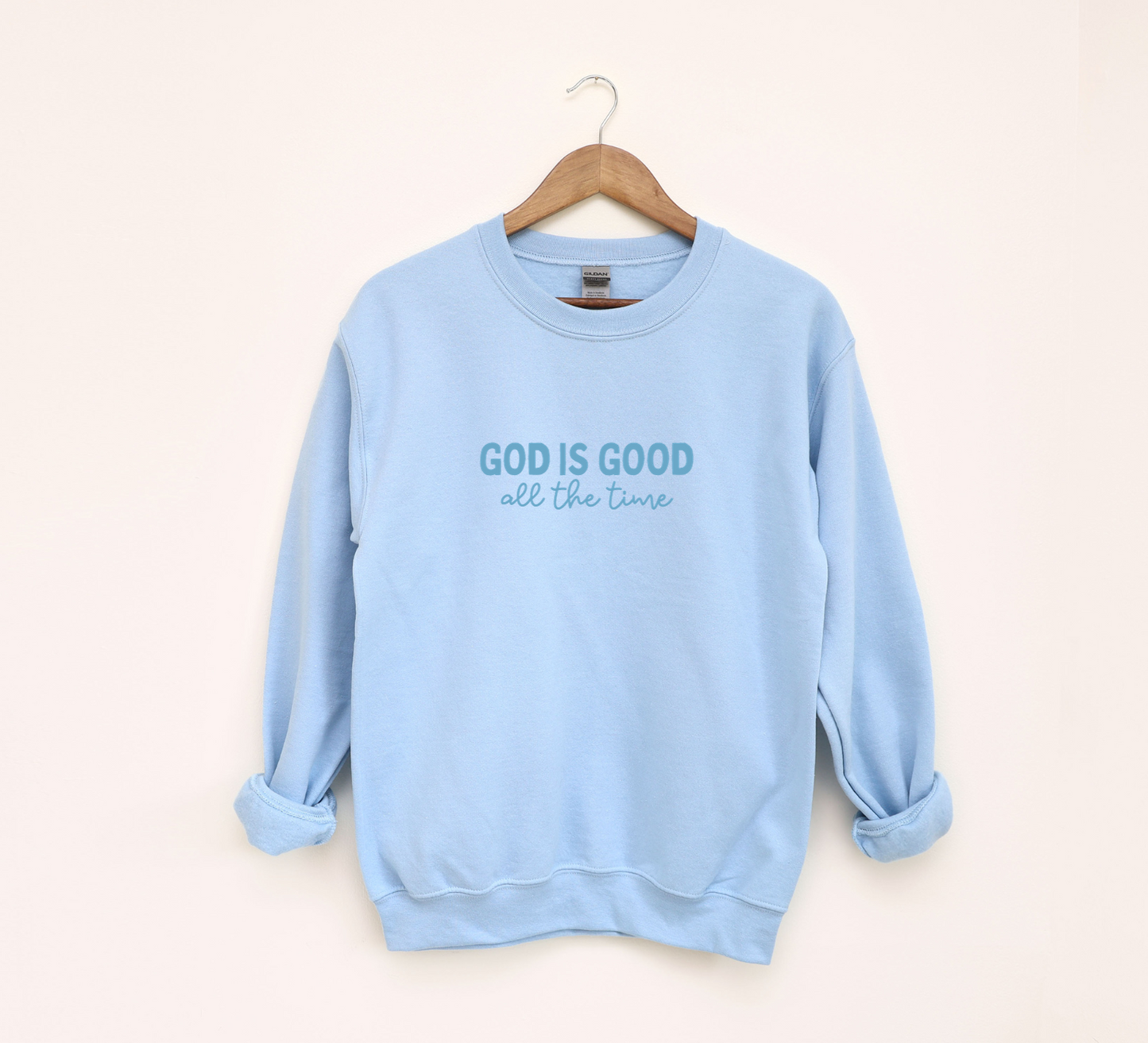 GOD IS GOOD, all the time - Gildan Crewneck Sweatshirt