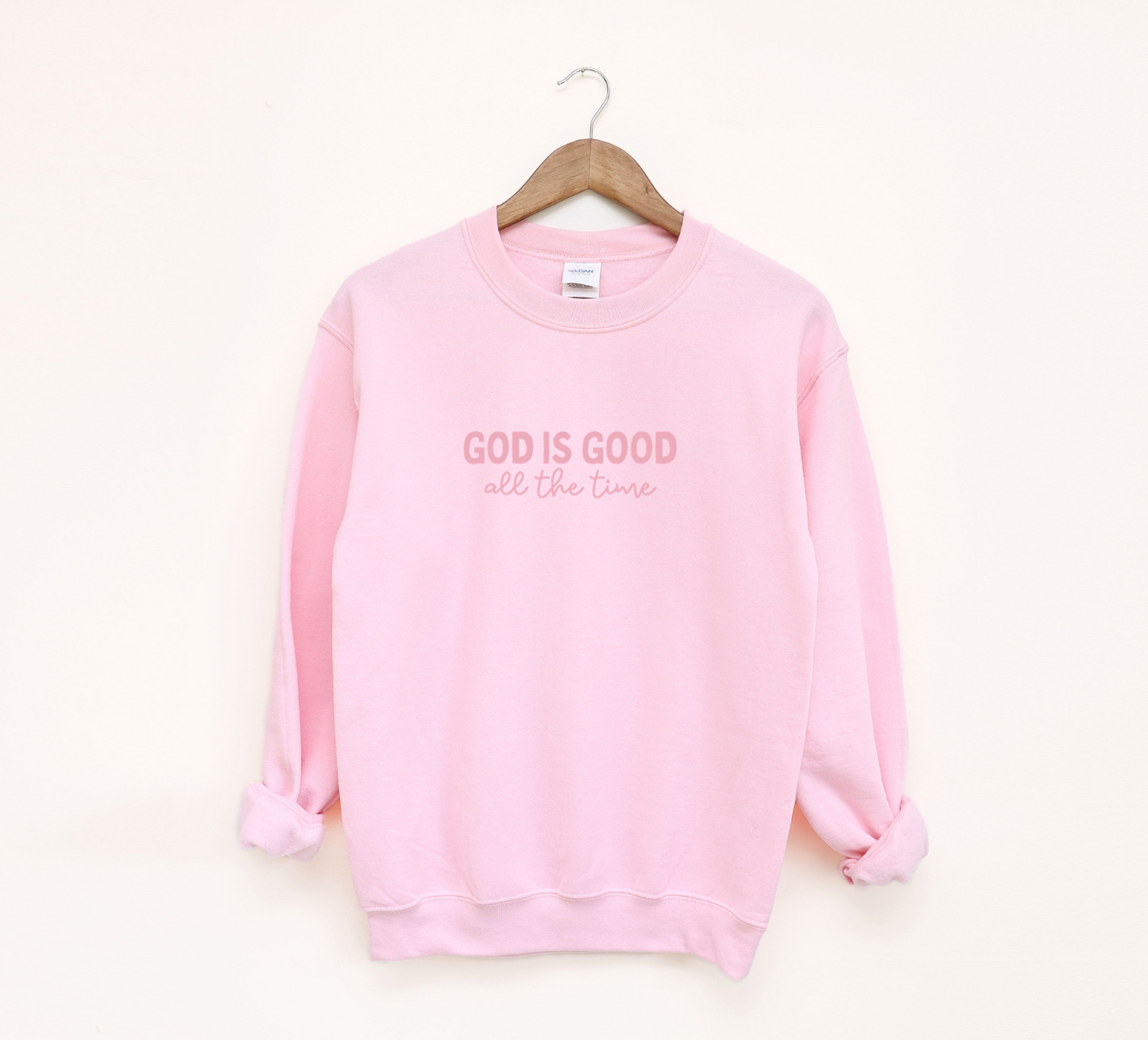 GOD IS GOOD, all the time - Gildan Crewneck Sweatshirt