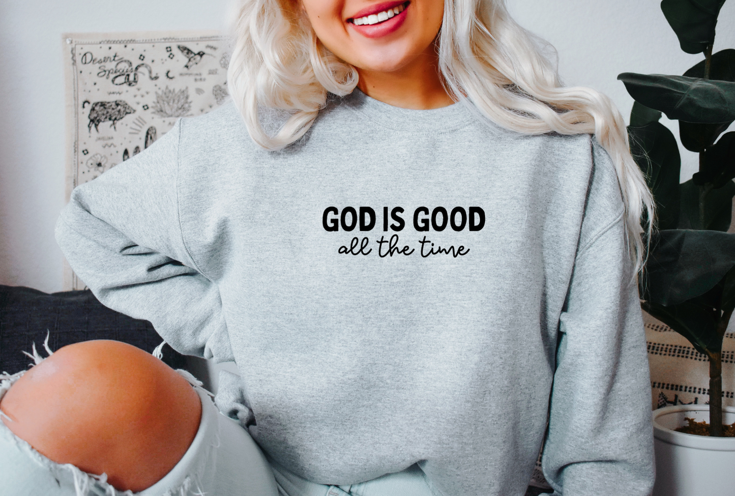 GOD IS GOOD, all the time - Gildan Crewneck Sweatshirt